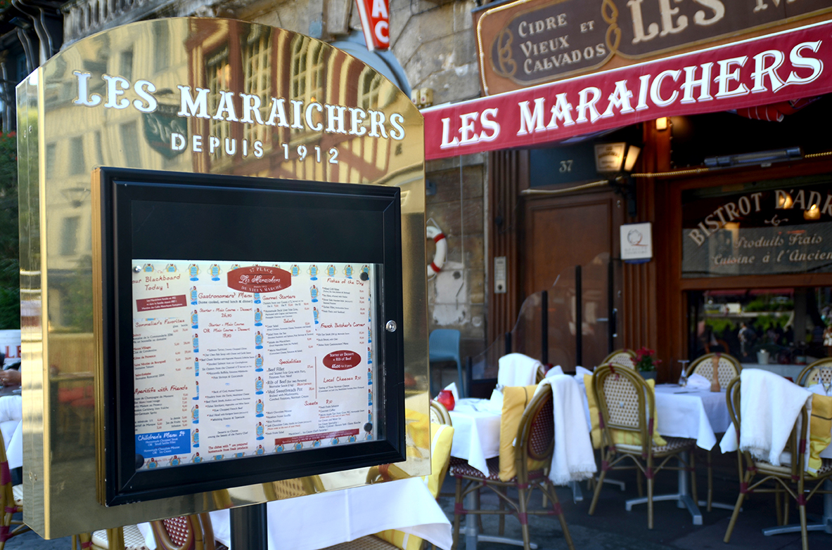 Menu traditionnel du restaurant Les Maraîchers